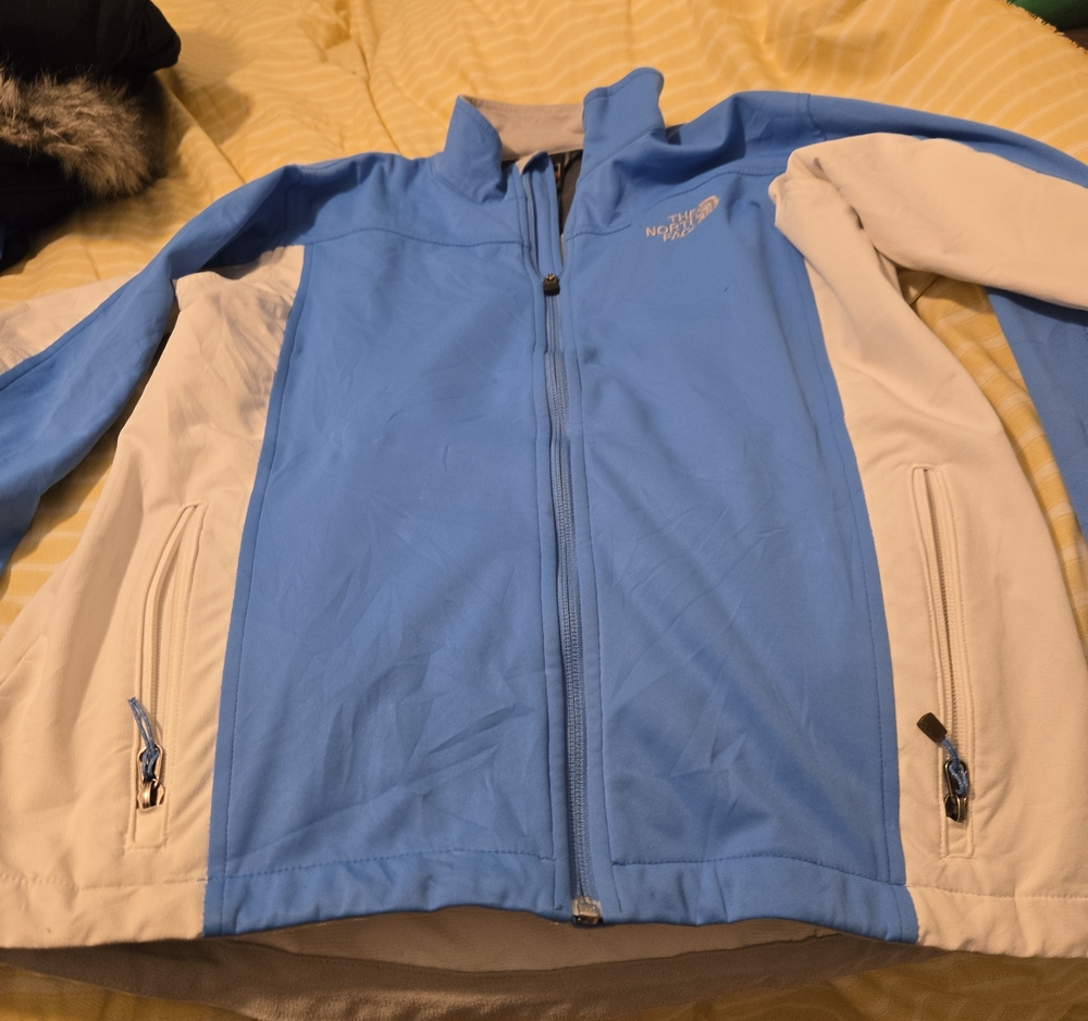 The North Face Women's Sky Blue and White Softshell Ski Jacket